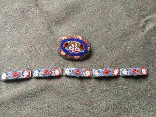 Vintage Micro Mosaic Italian Bracelet And Brooch