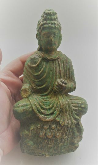 Circa 200 - 300ad Ancient Gandharan Bronze Seated Buddha Statue Museum Quality