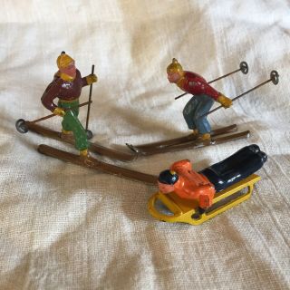 Vintage Metal Skiiers,  Boy On Sled,  Made In France,  Barclay