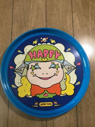 Peter Max Serving Tray,  Girl With Smiling Face,  Entitled " Happy "