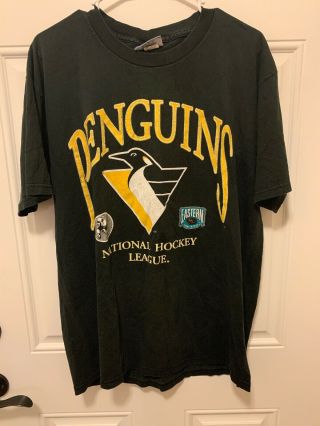Vintage Pittsburgh Penguins T Shirt L Lee Sport Nutmeg Nhl