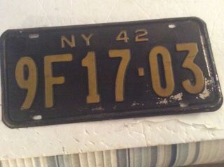 Good Vintage 1942 York State License Plate (9f17 - 03 Ny 42)