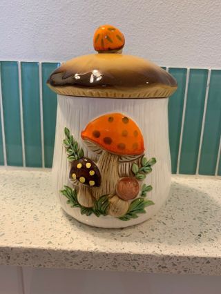 Sears,  Roebuck & Co Merry Mushroom Canister 7 " With Lid Mcm Kitsch Cool Magic