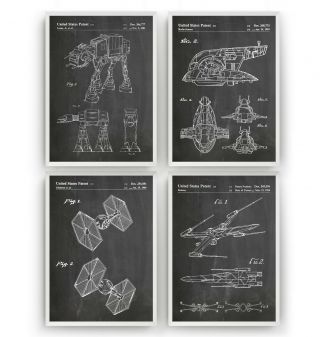 Star Wars Patent Prints - Set Of 4 - Vintage Poster Art Decor Gift - Unframed