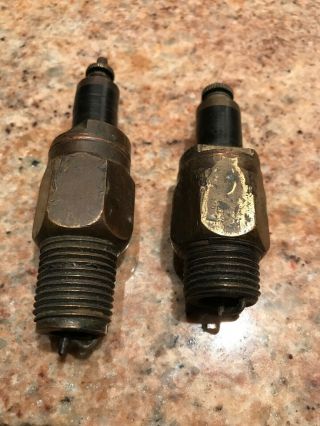 2 Antique Vintage Sootless Brass Spark Plug Old Engine Hit Miss Pat’d 1905