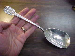 Antique Tiffany Sterling Silver 9 - 3/8 " Serving Spoon Rare Strawberry Pattern
