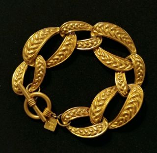 Vtg Anne Klein Chunky Large Link 8 " Bracelet Gold Tone Toggle Closure Lion Logo