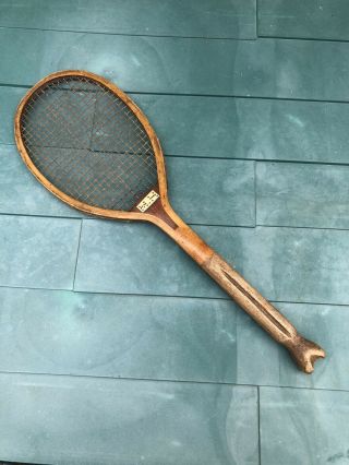 Antique Fish Tail Tennis Racket - The Match 13 Oz - Cardiff - Initials Plaque