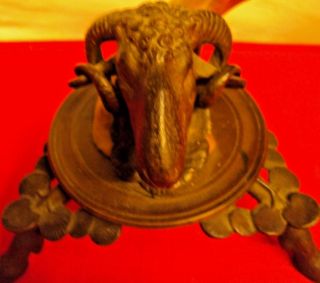 One of Kind,  Antique Big Horn Sheep Statue with real Sheep Horn and brass Unique 2