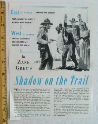 Zane Grey Promotional Book Flyer For Shadow On The Trail