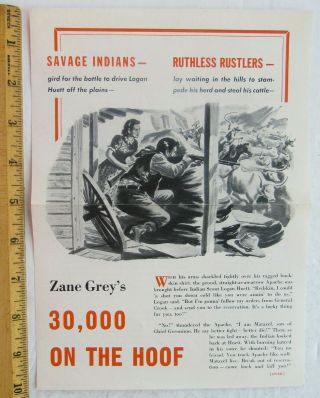 Zane Grey Promotional Book Flyer For 30,  00 On The Hoof
