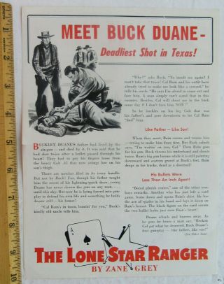 Zane Grey Promotional Book Flyer For The Lone Star Ranger