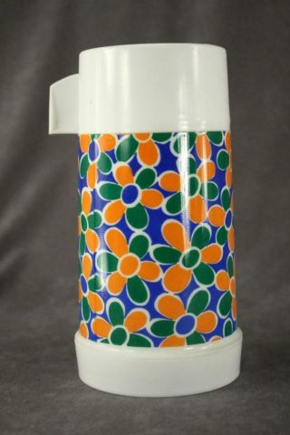 Vintage Plastic Lunchbox Thermos By Aladdin Half Pint Orange Green Floral No 30