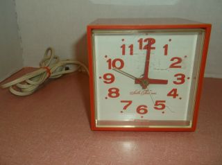 Vintage Seth Thomas Orange Cube Mid Century Mcm Electric Alarm Clock Minicube