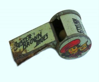 Very Rare Vintage Buster Brown Shoes Tin Litho Metal Whistle From 1930s Or 40s