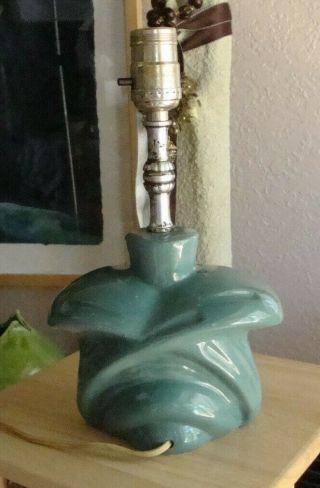 Vintage Mid Century Modern Ceramic Lamp Aqua Blue & Gold EUC 3