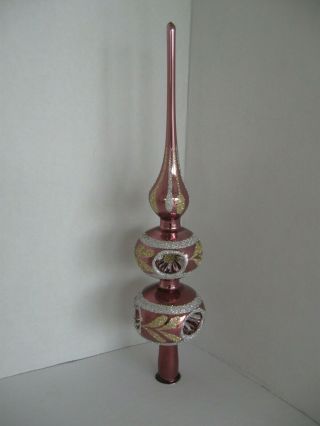 Vintage Glass Christmas 12 " Tree Topper Romanian Triple Indent Plum
