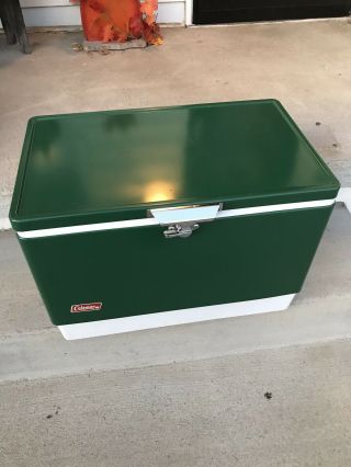Vintage Coleman Cooler Ice Chest Green Metal Camping Cooler