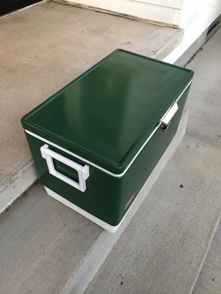 VINTAGE COLEMAN COOLER ICE CHEST GREEN METAL CAMPING COOLER 2