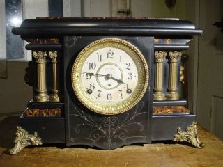 Antique Rare Seth Thomas 1900 " Texel " Adamantine 4 Column Mantel Clock