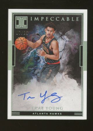2018 - 19 Panini Impeccable Trae Young Rc Rookie Signed Auto 7/25 Hawks