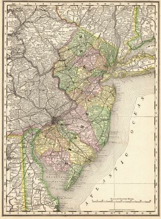 1880 Antique Jersey State Map Vintage Map Of Jersey Gallery Wall 6639