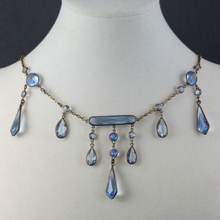 Vintage Antique Art Deco Blue Paste Crystal Glass Open Back Chandelier Necklace