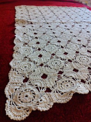 Antique Vintage Greek Hand Crochet Table Cover Knitting 23,  5 X 14,  5 Inches