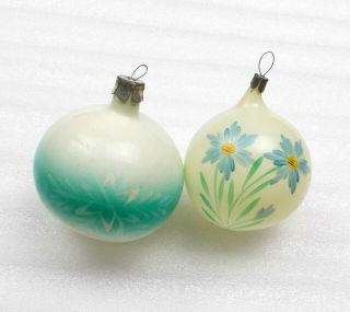 2 Old Vintage Ussr Russian Glass Christmas Ornaments Xmas Decoration Balls