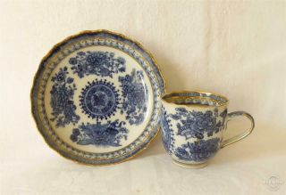 Fine Antique 18th C Chinese Blue And White Porcelain Coffee Can And Saucer C1760