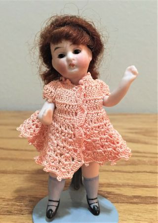 Antique German All Bisque Doll 3 - 7/8” Tall Mignonette