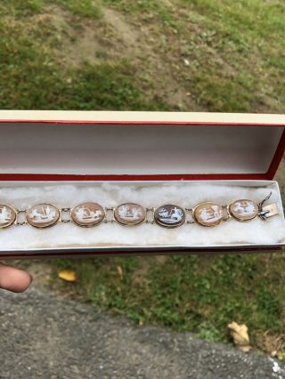 Vintage Antique Shell Cameo Bracelet in Sterling Silver Box. 2