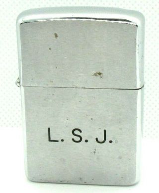 Vintage 1958 Zippo Lighter Chrome Plated Engraved L.  S.  J.  Regular Size