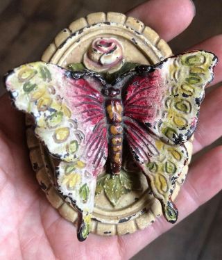 Vtg Antique Hubley Painted Cast Iron Door Knocker Butterfly