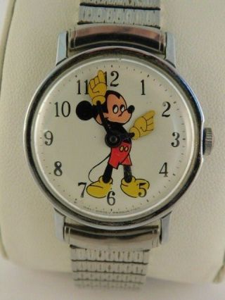Mickey Mouse Winder Watch Vintage Yellow Gloves Walt Disney Production