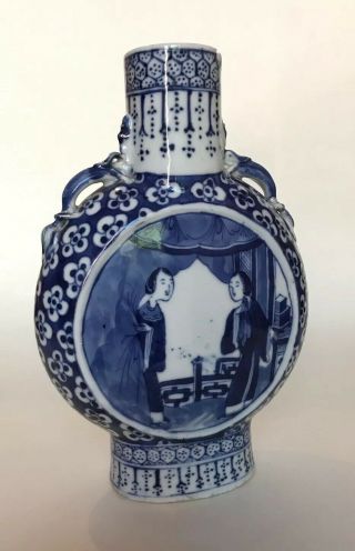 Antique 19thc Chinese Blue & White Porcelain Moon Vase - Figures