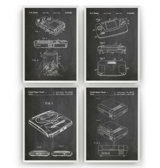 Gaming Patent Prints - Set Of 4 - Poster Vintage Art Retro Decor Gift - Unframed
