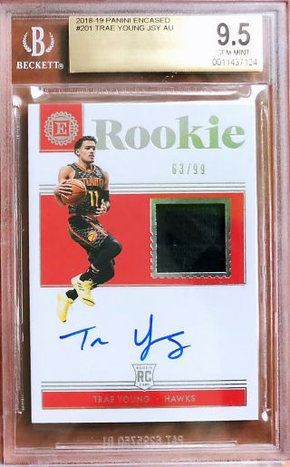 2018 - 19 Encased Trae Young Rc Rookie Jersey Auto /99 Bgs9.  5 Auto10