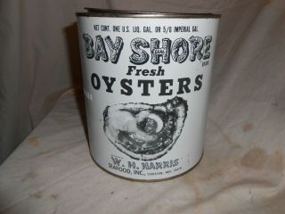 Vintage Bay Shore Oysters Gallon Tin Can - W.  H.  Harris Seafood,  Chester,  Md,  Dm178