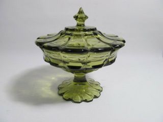 Vintage Fenton Colonial Green Pedestal Candy Dish With Lid 7.  5 " Tall 7.  5 " Wide