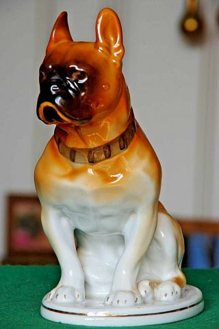 Vintage Porcelain Figurine Dog Boxer Lfz Lomonosov Porcelain Ussr