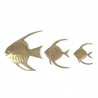 Vintage Set Of 3 Handcrafted Solid Brass Angel Fish Nautical Wall Decor Korea