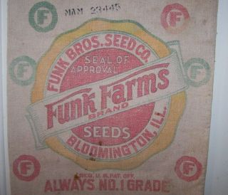 Vtg Org Cotton Cloth Funk Bros Clover Seed Sack Bag - Bloomington Ill - Farm - B