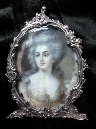 Divine Fine Portrait Miniature French Georgian Lady Solid Silver Antique Frame