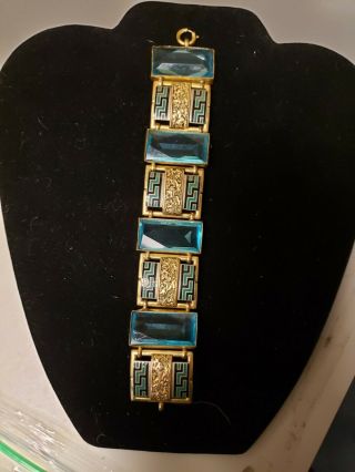 Vintage Art Deco Style Bracelet,  Lovely Embossing And Enamel Work.  Has A Chip,