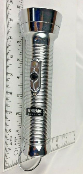 Vintage Eveready Captain 7 " Ribbed Chrome Flashlight (2 Cell) - Great Find