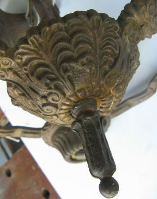 VINTAGE ART DECO CEILING LAMP 1920 ' s 3 Light Cast Iron w/Canopy Bare Bulb Style 3