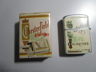 Vtg 1950s Japanese Continental Ad Lighter W/ “chesterfield Cigarettes” W Ashtray