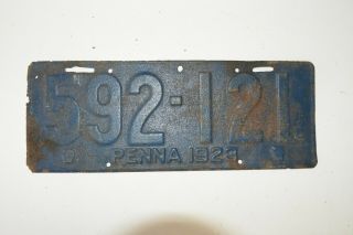 Vintage Antique 1923 Pennsylvania Pa License Plate Tag Penna Keystone 592 - 121