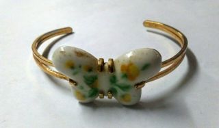 Vintage Designer Signed Avon Porcelain Butterfly Goldtone Band Bracelet